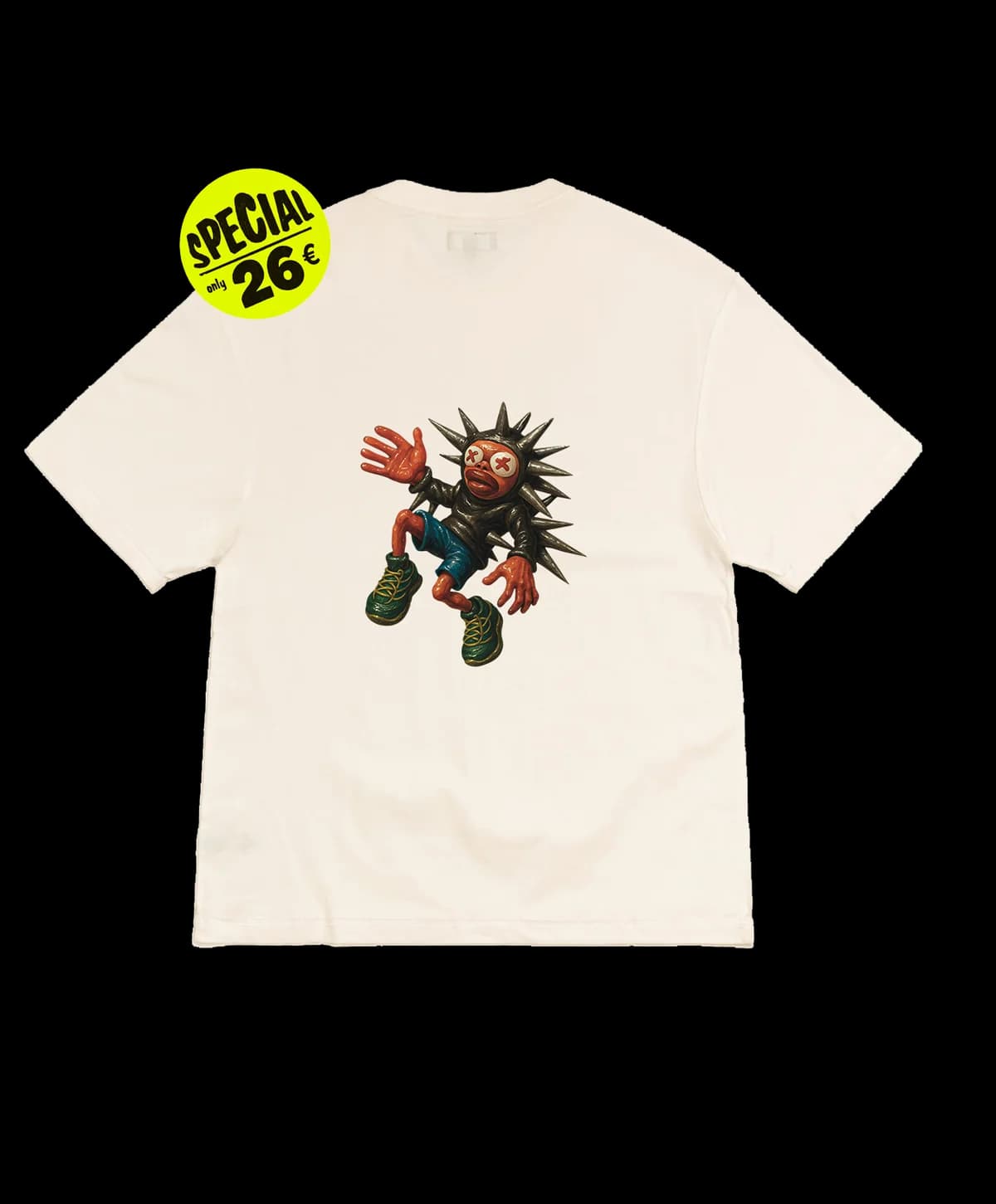 T-shirt écru, personnage à pointes en couleurs